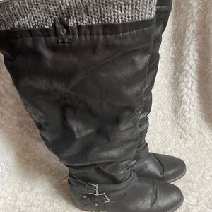 Lane Bryant Black faux Leather Zip Harness Knee High Bootsgray sweater top SZ11W